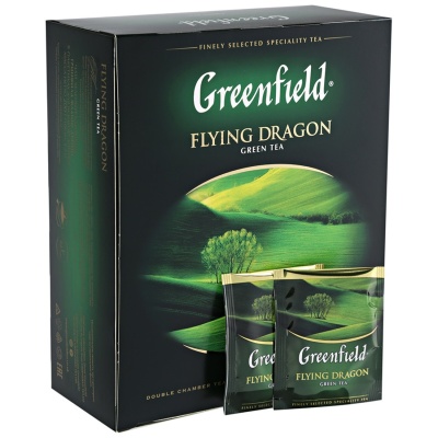 Чай GREENFIELD "Flying Dragon", зеленый, 100 пакетиков в конвертах по 2г, 05855
