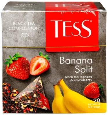 Чай TESS Banana split, черный c бананом и клубникой 20 пир.