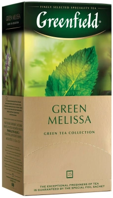 Чай GREENFIELD "Green Melissa", зеленый, 25 пакетиков в конвертах по 1,5 г, шк 04353