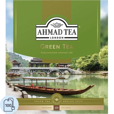 Чай AHMAD "Green Tea", зеленый, 100 пакетиков с ярлычками 